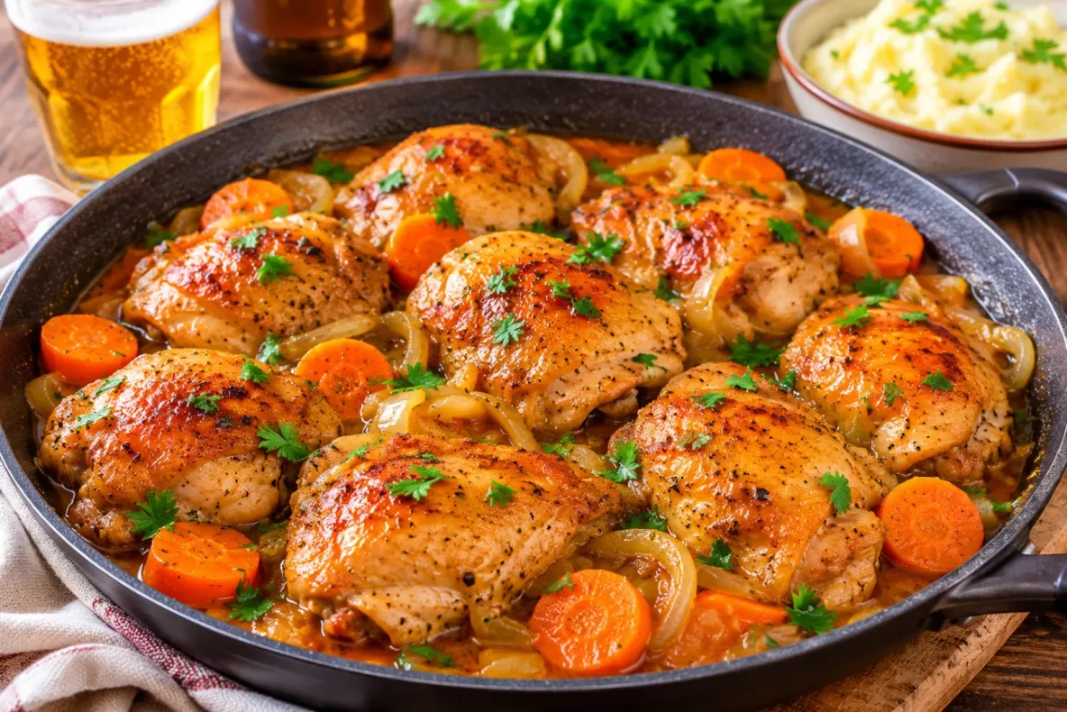 Pulpe de pui în sos de bere. Rețeta simplă și delicioasă, perfectă pentru o masă în familie 